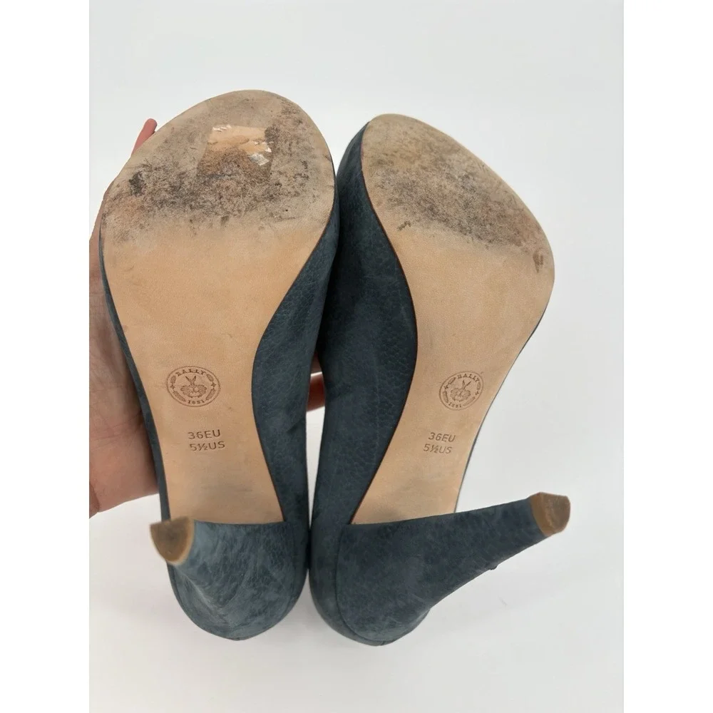 Authentic Bally Women's Blue Suede Peep Toe Cone Heel Pumps Shoes 5.5 US / 36 EU